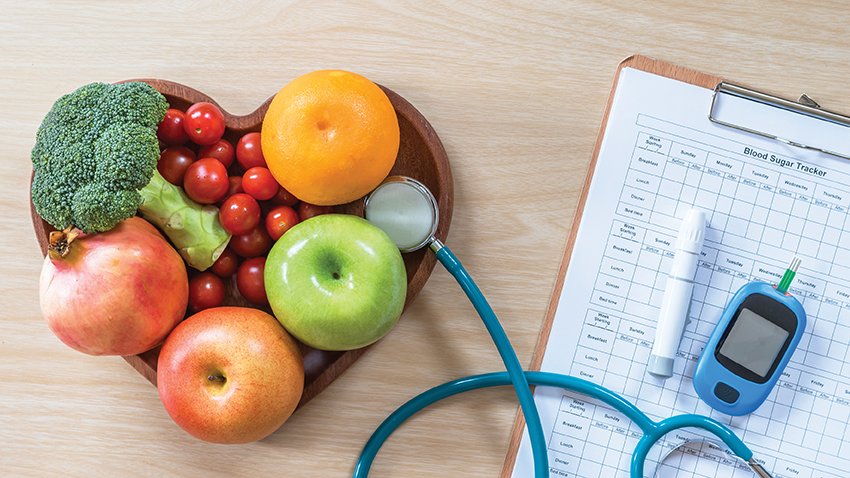 healthy snacks and stethoscope